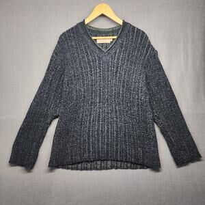 Ted Baker London Womens Sweater Size 3 US Medium Blue V Neck Cotton Blend Ribbed